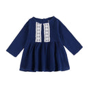 Elegant Girls Cotton Blue Lace Design Long Sleeves Simple Style Dress