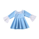 Hot Sale Pretty Girls Cotton Backless Bowknot Lace Flare Sleeves Dress