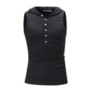 Fashionable Men Cotton Sleeveless Solid Color Buttons Casual Hoodies