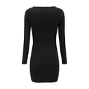 Hot Sale Women Solid Color V Neck Long Sleeves Tight Knitting Dress