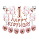 49 Pcs Set Baby Rose Gold Happy Birthday Star Pink Confetti Latex Balloons Foil One Year Two Years Three Years Party Balloons