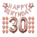 33Pcs Set Adults Shower Rose Gold Party Decorations Happy Birthday Star Latex Foil Balloons