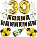 24Pcs Set Black HAPPY BIRTHDAY Banner And Gold Foil Champagne Bottle Number Birthday Party Balloons