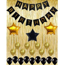 23Pcs Set Black Paper Happy Birthday Banner Gold Shiny Curtains And Foil Star Party Decoration Balloons