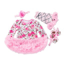 4 Pcs Set Baby Girls Cotton Floral Printed Long Sleeves Patchwork Bodysuit And Leggings And Shoes And Headband