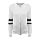 Women Autumn Sports Outfit Stripes Long Sleeves Round Neck Zipper Jacket
