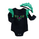 Christmas Baby Girls Cotton 2 Pcs Set Long Sleeves Printed Bodysuit And Lace Headband