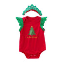 2 Pcs Set Cotton Christmas Toddler Girls Ruffle Sleeves Bodysuit And Lace Headband