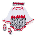 3 Pcs Set Cute Toddler Girls Cotton Long Sleeves Floral Printed Bodysuit And Shoes And Headband