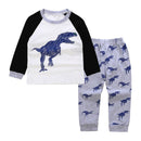 2 Pcs Set Babies Dinosaur Printed Tops And Elastic Waist Pants