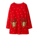 Girls Round Neck Christmas Elk Embroidered Long Sleeves Dress