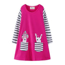 Girls Cute Dogs Printed Patchwork Long Sleeves Dress