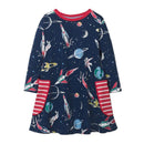 Girls Cotton Round Neck Universe Printed Dress