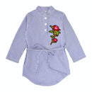 Girls Stripes Rose Flower Embroidered Lace Up Dress