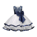 Girls Lace Printed Sleeveless Big Bowknot Tutu Princess Dress