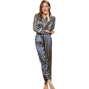 Classic Stripes Printed Women Leisure Wear Silk-like Pajamas Set