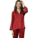 Elegant Women Solid Color Casual Style Silk-like Pajamas Set