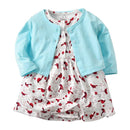 Baby Girls 2 Pcs Set Cotton Solid Color Outerwear And Birds Printed Dress