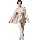 Autumn And Winter 3pcs/set Elegant Women Solid Color Silk Pajamas