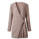 Autumn Winter Women Fashion Lace-up Irregular Hemline Coat