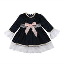 Girls Round Neck Lace Design Long Sleeves Sweet Dress