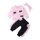 3 Pcs Set Cute Girls Bowknot Pattern Long Sleeves Tops And Pants And Headbands