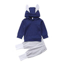2 Pcs Set Babies Solid Color Bunny Ear Pattern Hoodies And Pants