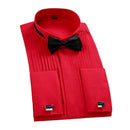 3 Pcs Set Men Cotton Solid Color Swallow Collar French Cufflinks Shirt And Bow Tie