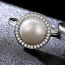 Luxury Sterling Silver Shiny Zircon Freshwater Pearl Adjustable Ring