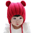 Babies Woolen Solid Color Bear Ear Pattern Knitted Hat