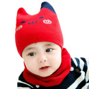 2 Pcs Set Babies Cartoon Shy Cat Pattern Knitted Hat And Scarf