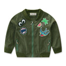 Girls Cotton Long Sleeves Funny Applique Zipper Coat