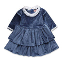Girls Velvet Solid Color Long Sleeves Ruffle Dress