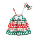 Girls Cotton Christmas Elk Printed Halter Dresses