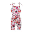 Fashion Girls Cotton Sleeveless Floral Printed Lace Up Romper