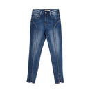 Women Fashion Sewing Design Unique Irregular Opening Skinny Jeans