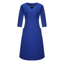 Women Fashion Classic Hollow Neck Design Half Sleeves Solid Color Loose Dress
