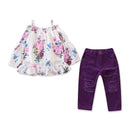Fashionable Girls Cotton Off Shoulder Floral Printed Tops And Ripped Jeans
