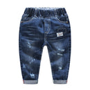 Boys Cotton Elastic Waist Ripped Jeans