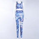 Fashion Digital Printed Women Sexy Crop Top Stripe Leggings Set
