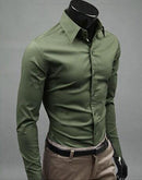 2018Men Shirt Long Sleeve Fashion Mens Casual Shirts Cotton Solid Color Business Slim Fit Social Camisas Masculina RD464-Army green-Asia XL 64 to 69kg-JadeMoghul Inc.