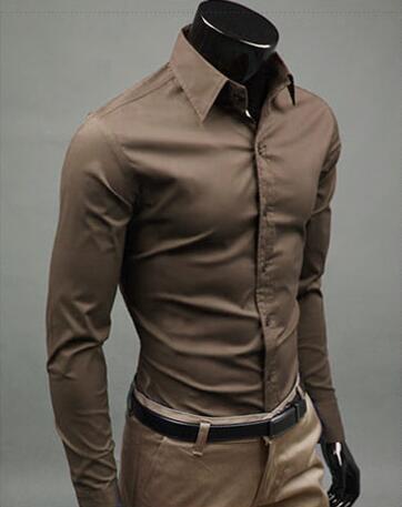 2018Men Shirt Long Sleeve Fashion Mens Casual Shirts Cotton Solid Color Business Slim Fit Social Camisas Masculina RD464-Khaki-Asia XL 64 to 69kg-JadeMoghul Inc.