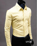 2018Men Shirt Long Sleeve Fashion Mens Casual Shirts Cotton Solid Color Business Slim Fit Social Camisas Masculina RD464-Light yellow-Asia XL 64 to 69kg-JadeMoghul Inc.