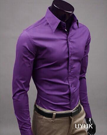 2018Men Shirt Long Sleeve Fashion Mens Casual Shirts Cotton Solid Color Business Slim Fit Social Camisas Masculina RD464-purple-Asia XL 64 to 69kg-JadeMoghul Inc.