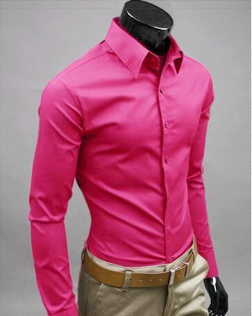 2018Men Shirt Long Sleeve Fashion Mens Casual Shirts Cotton Solid Color Business Slim Fit Social Camisas Masculina RD464-rose-Asia XL 64 to 69kg-JadeMoghul Inc.
