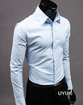2018Men Shirt Long Sleeve Fashion Mens Casual Shirts Cotton Solid Color Business Slim Fit Social Camisas Masculina RD464-Sky blue-Asia XL 64 to 69kg-JadeMoghul Inc.