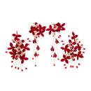 Red Color Women Unique Wedding Flowers Design Hair Clip Earrings Set