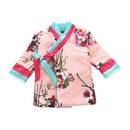 Ethnic Style Girls Winter Thicken Cotton Long Sleeves Flower Printed Lace-up Warm Dress