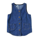 Girls Cotton Sleeveless Buttons Pockets Denim Dress