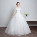 Elegant Women Off-shoulder Half Sleeves Design Adjustable Lace-up Wedding gown